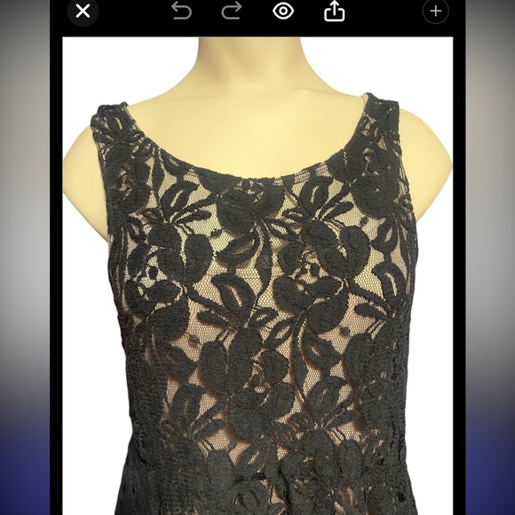FREE PEOPLE Miles Of Lace Black Dress Nude Slip Floral LBD Cocktail Mini size M - Picture 13 of 16